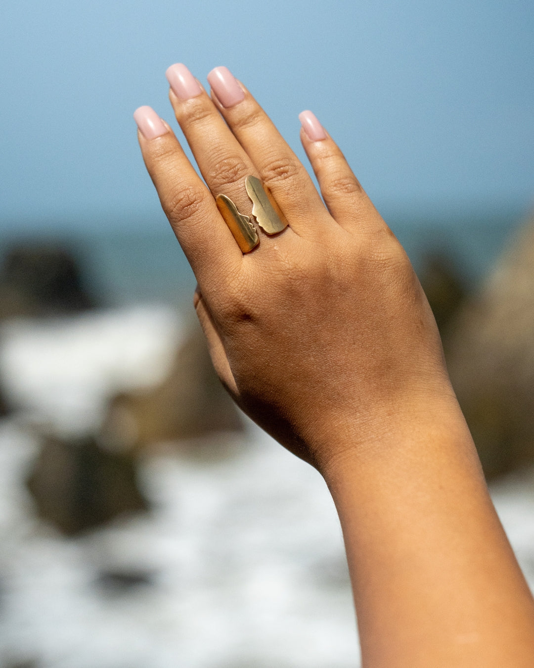 Mukha – Mask-Inspired Brass Statement Ring - JUNUKA