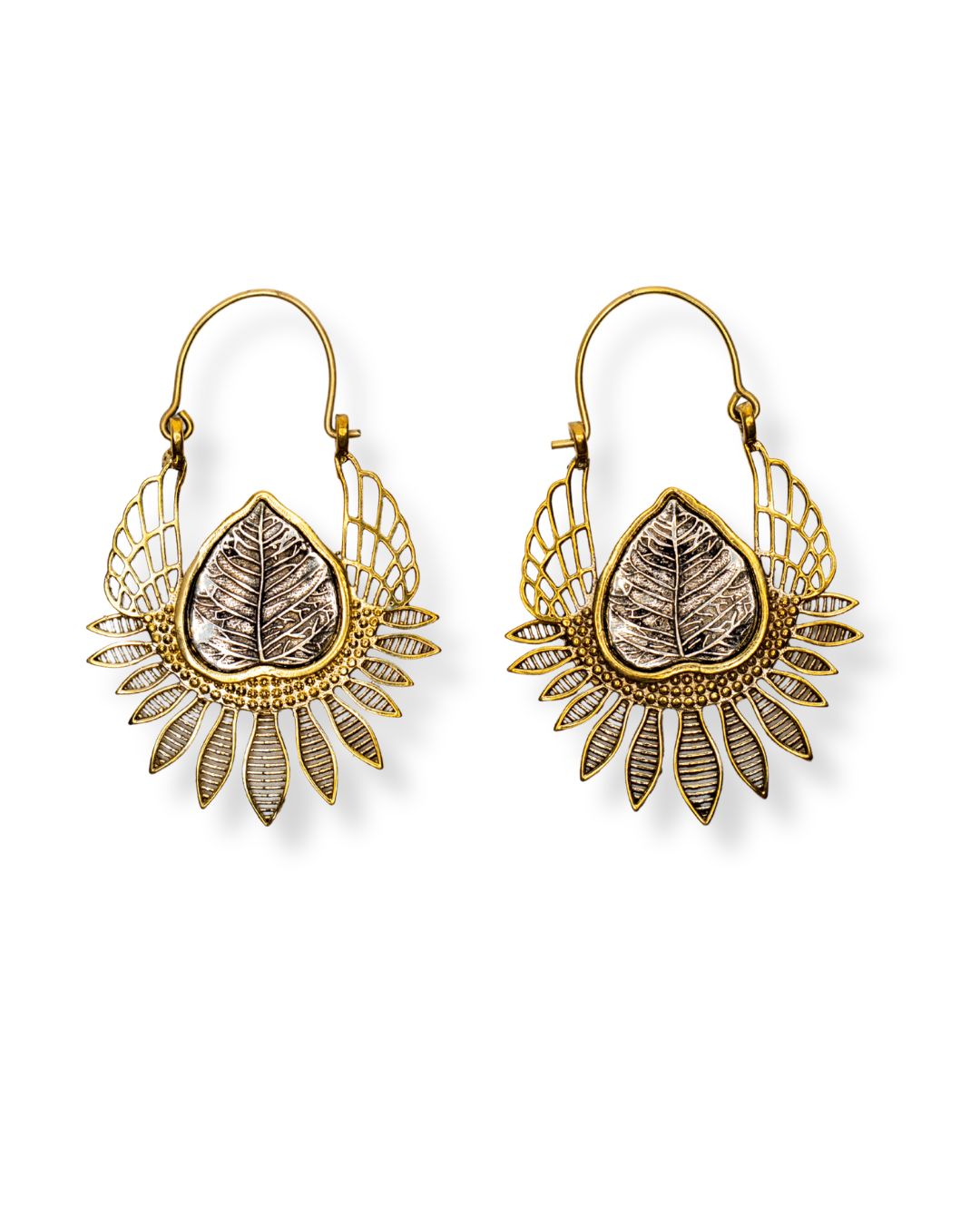 Solleaf – Two-Tone Leaf Brass Statement Earrings - JUNUKA