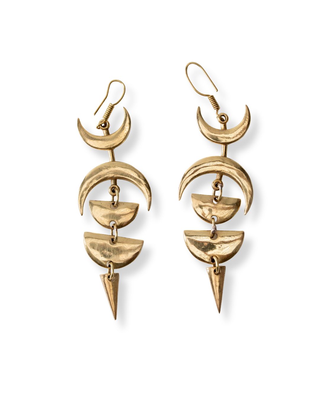Moonpath – Moon Phase Brass Dangle Earrings - JUNUKA
