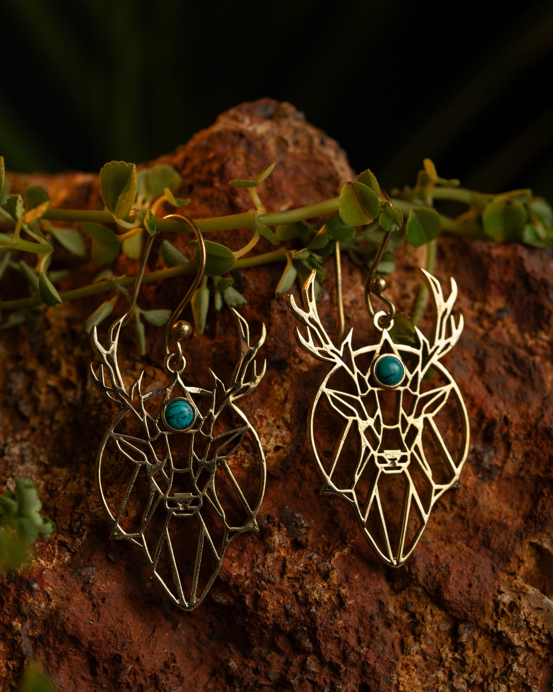 Wildhart – Geometric Stag Brass Statement Earrings - JUNUKA