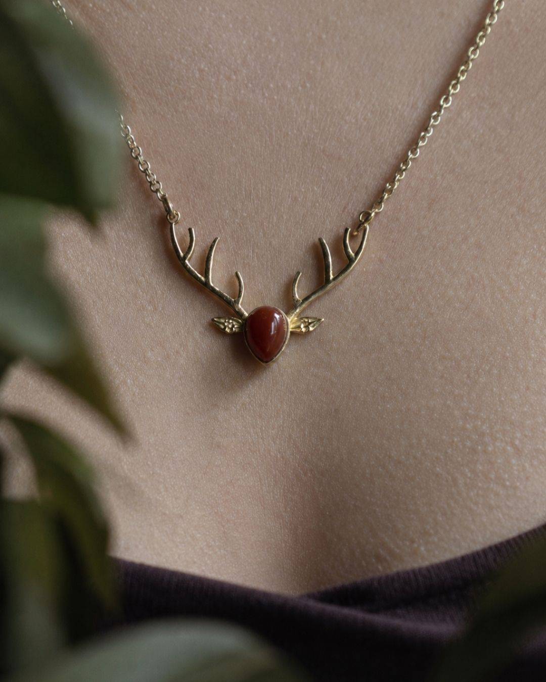 Wildhart – Antler Gemstone Pendant Necklace with Chain - JUNUKA