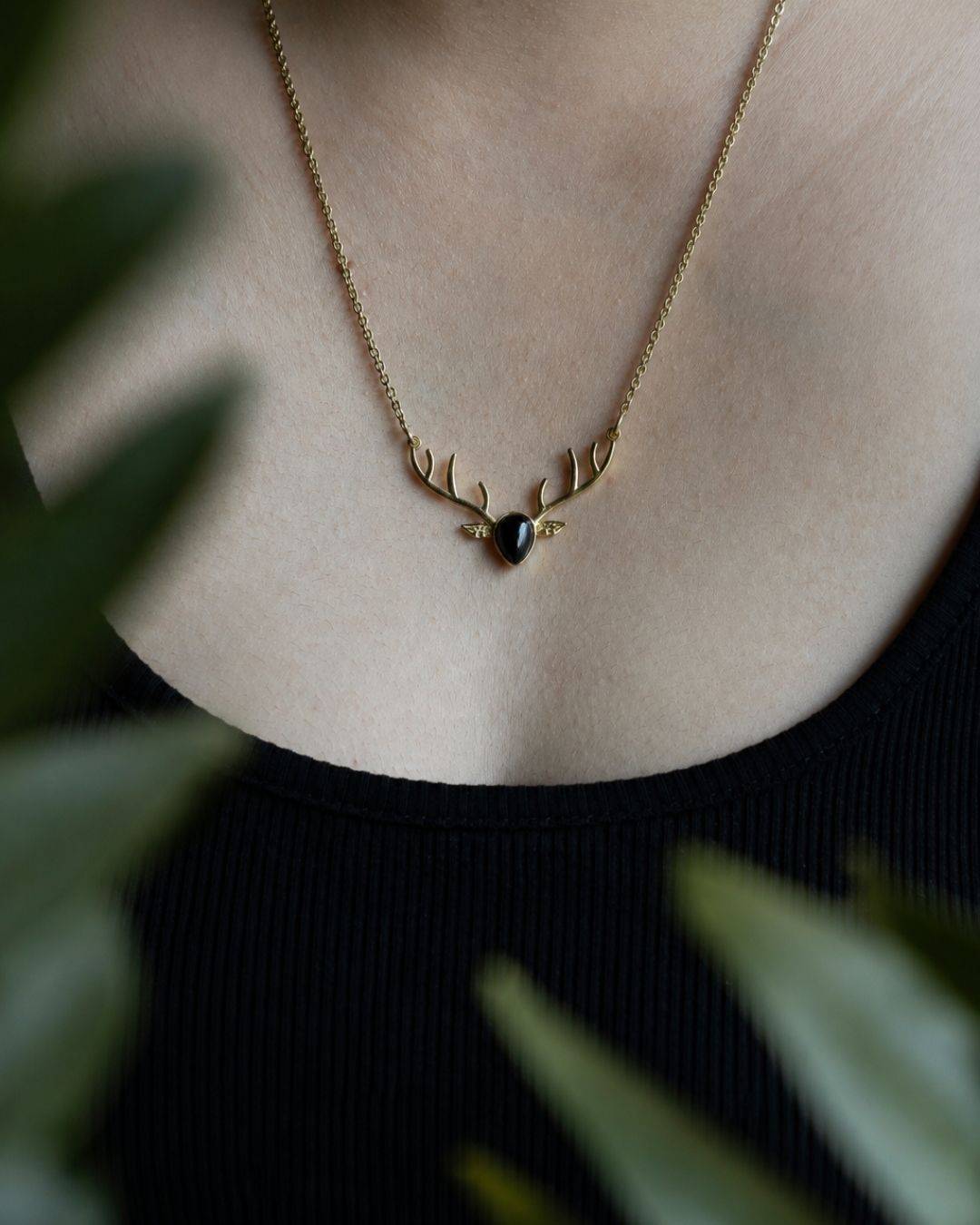 Wildhart – Antler Gemstone Pendant Necklace with Chain - JUNUKA