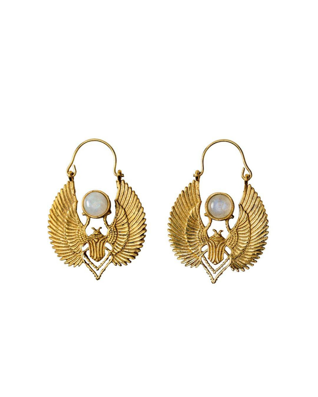 Khepra – Winged Scarab Brass Statement Earrings