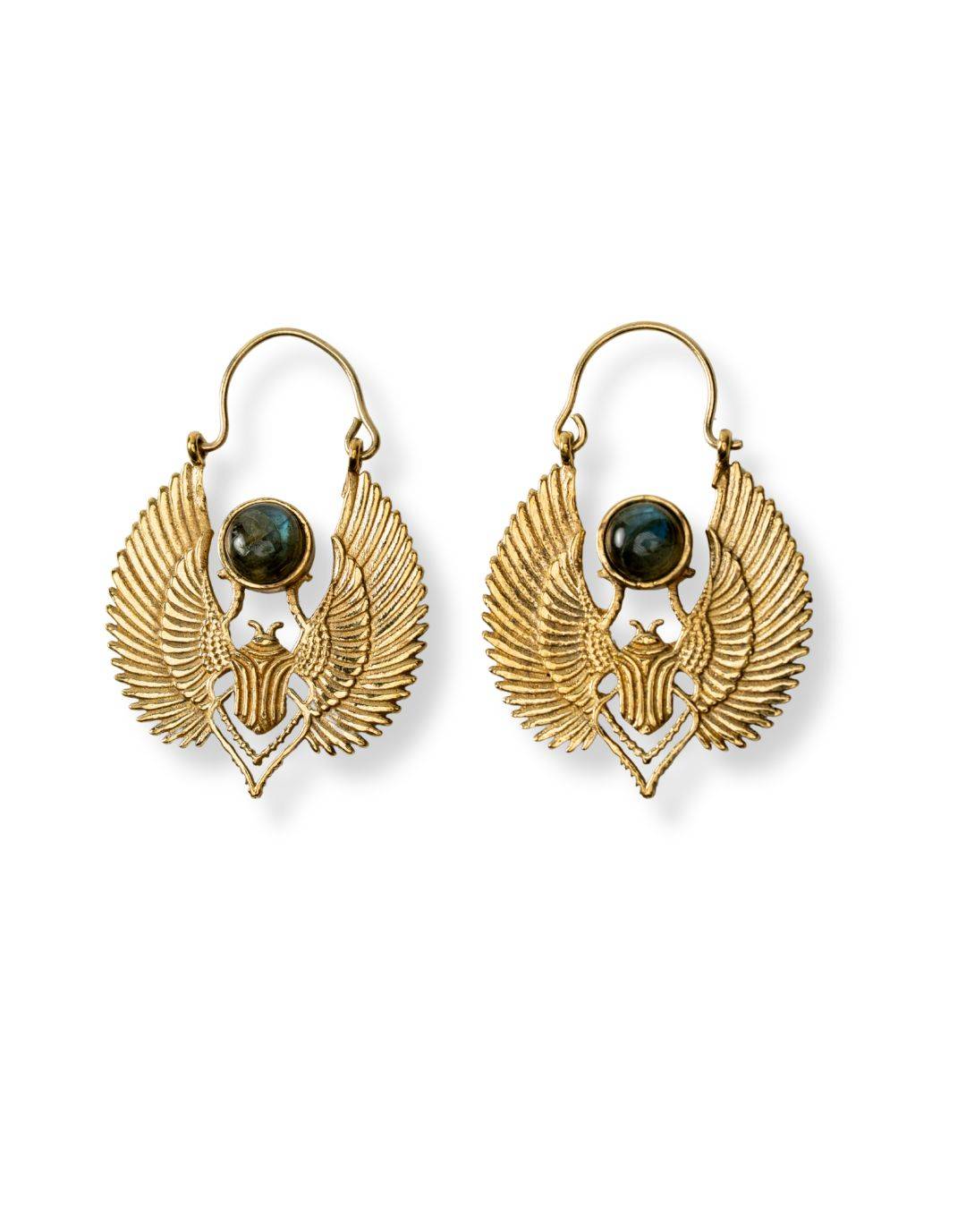 Khepra – Winged Scarab Brass Statement Earrings