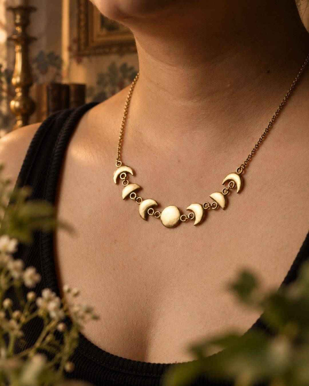 Lunara – Moon Phase Brass Necklace