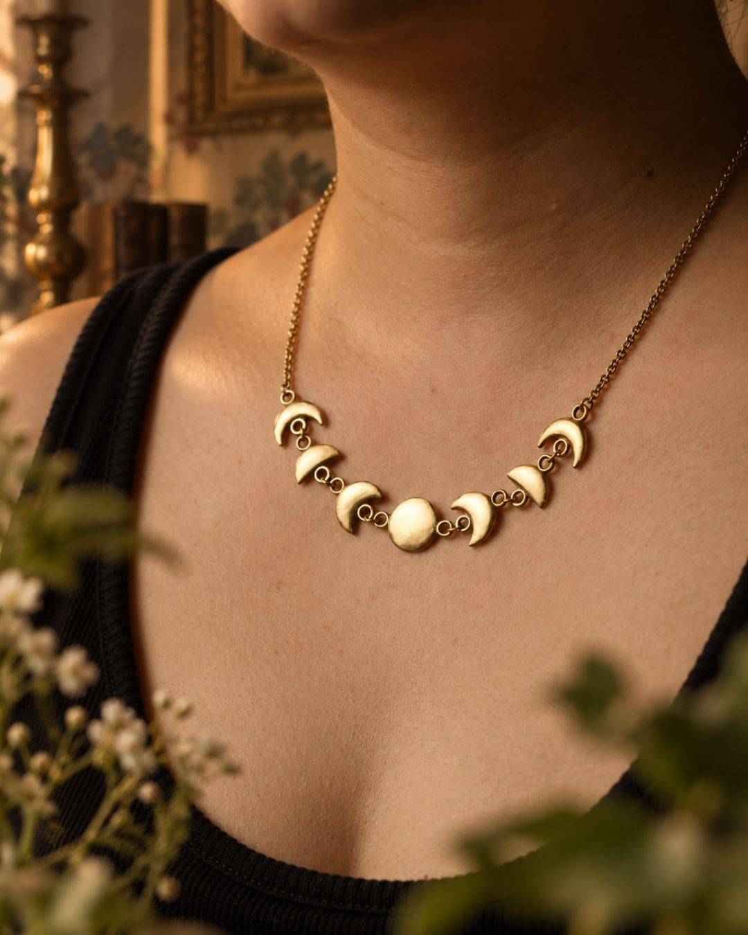 Lunara – Moon Phase Brass Necklace