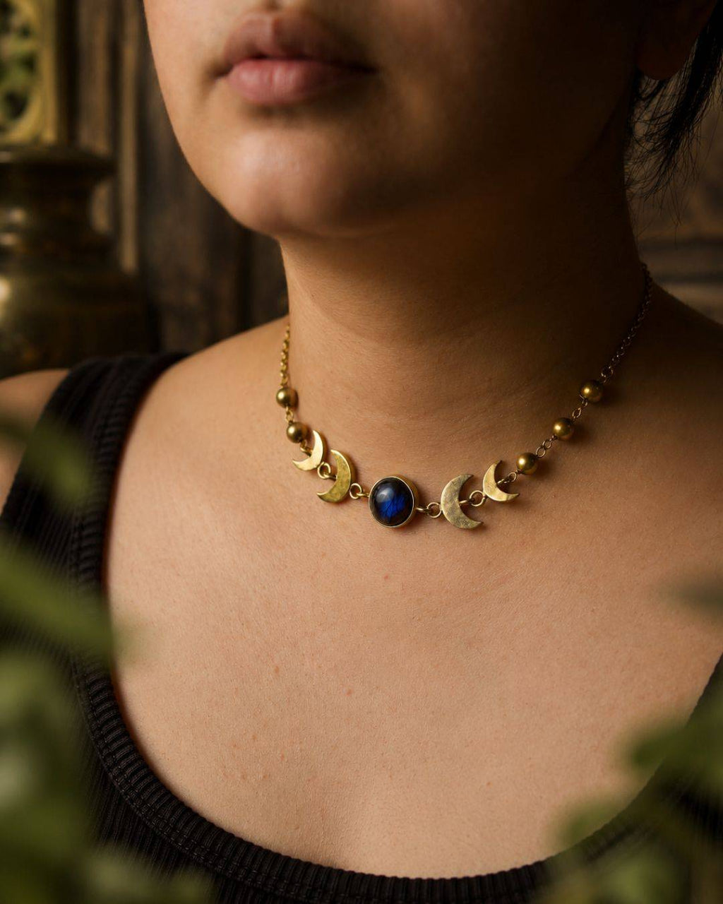 Moontide – Crescent Brass Choker Necklace