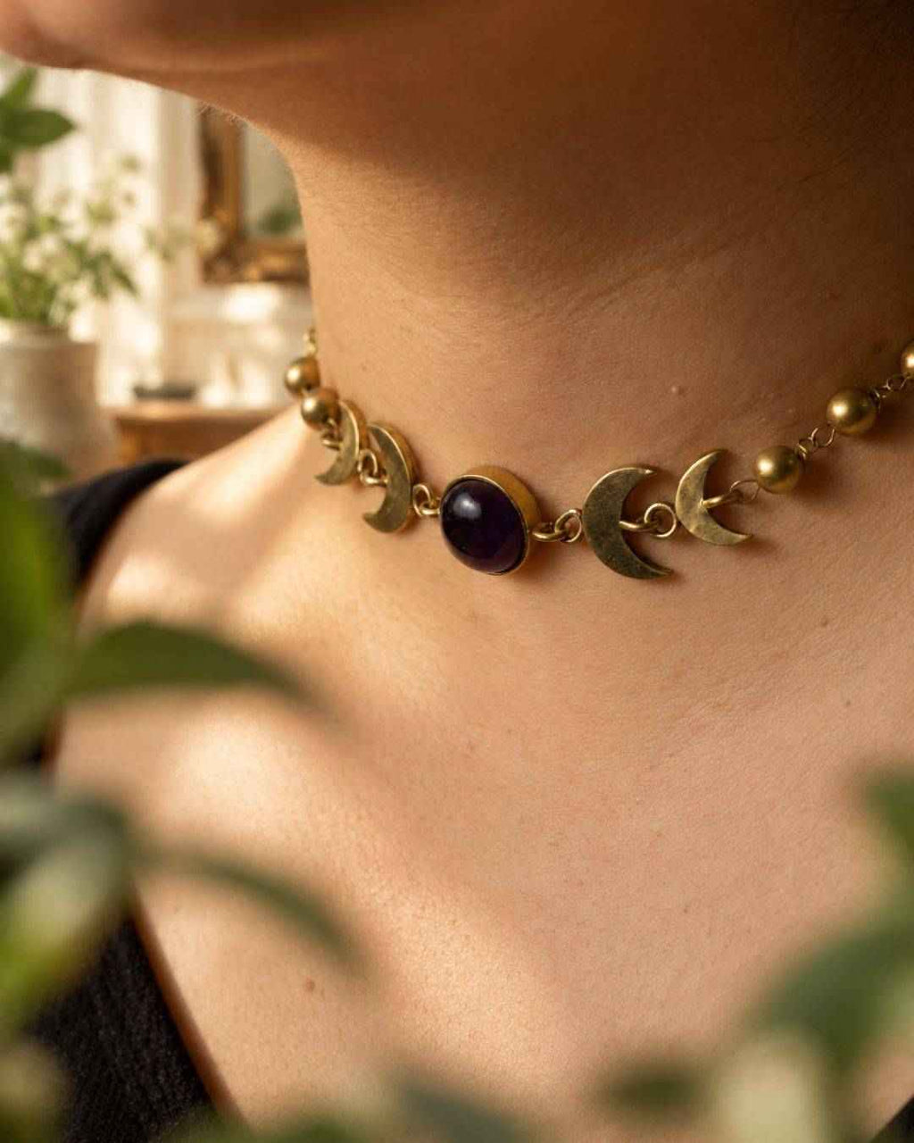 Moontide – Crescent Brass Choker Necklace