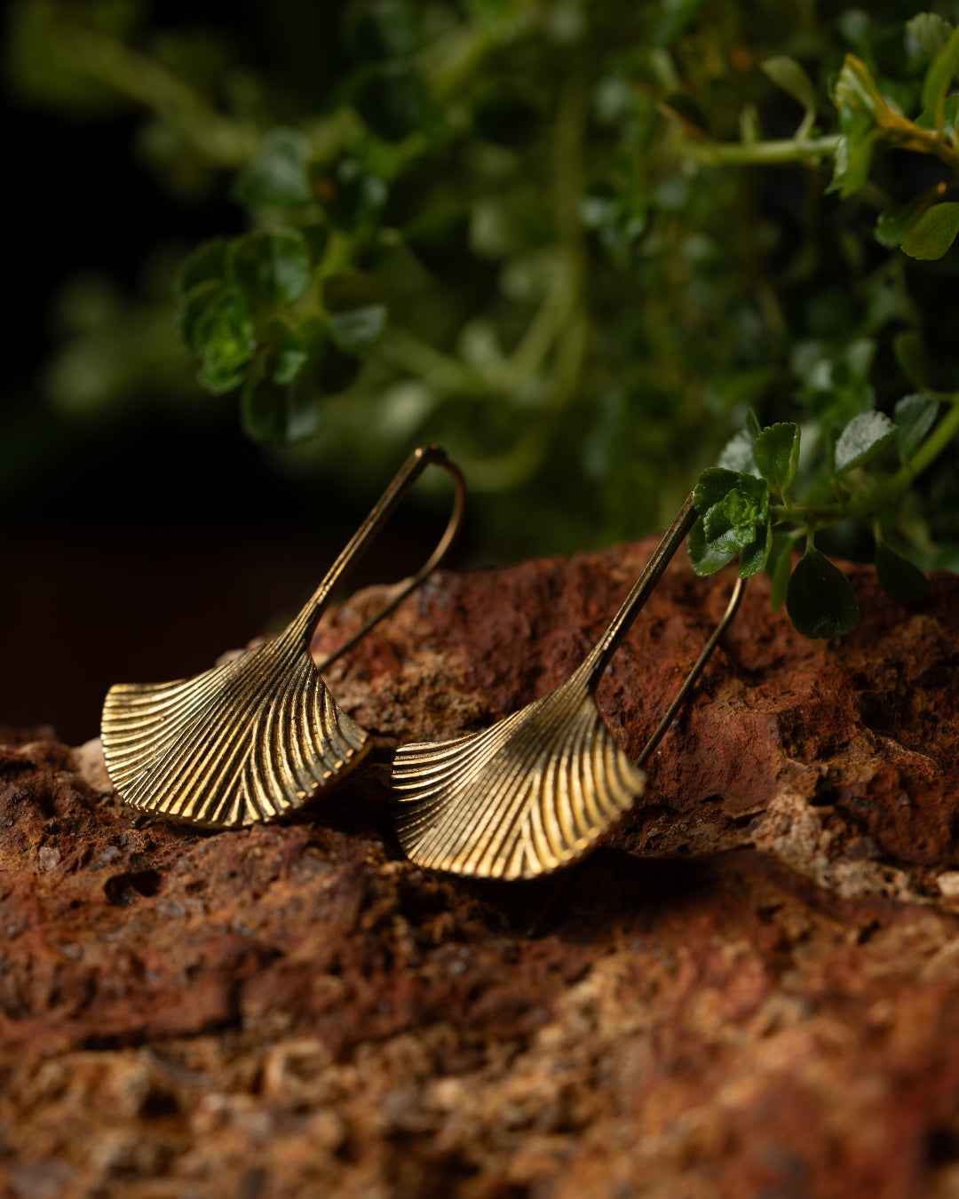 Ginkgo – Leaf Brass Drop Earrings - JUNUKA