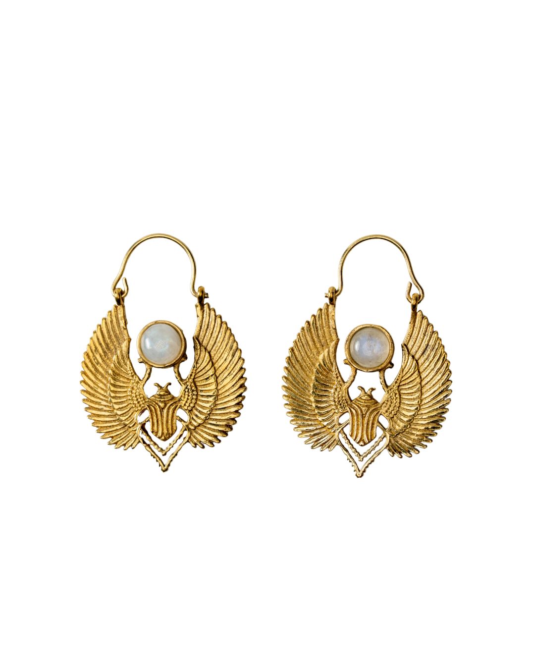 Khepra – Winged Scarab Brass Statement Earrings - JUNUKA