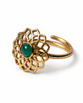 Mandala Bloom – Adjustable Brass Ring with Green Onyx or Labradorite