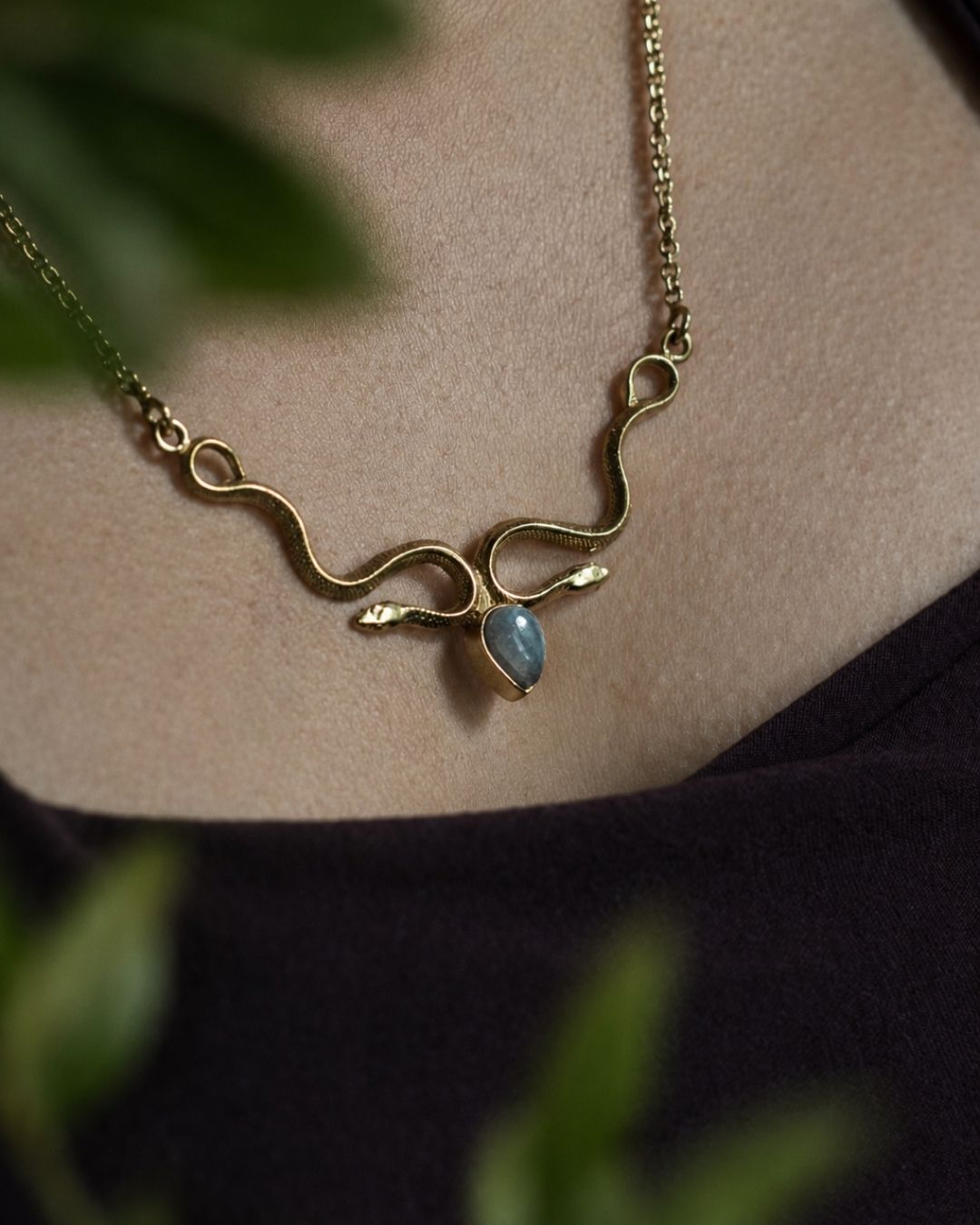 Coilbound – Snake Gemstone Pendant Necklace with Adjustable Chain - JUNUKA