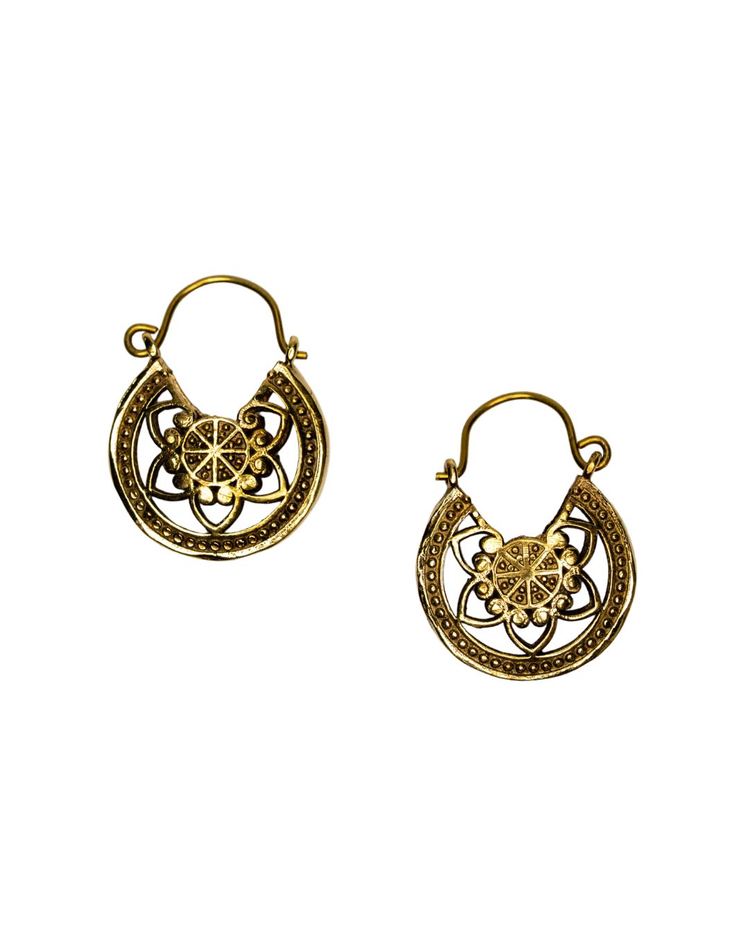 Rosara - Antique Brass Floral Statement Earrings - JUNUKA