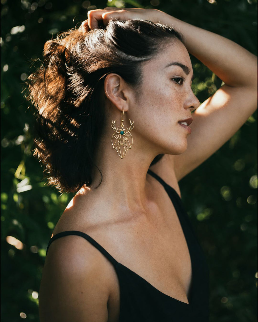 Wildhart – Geometric Stag Brass Statement Earrings - JUNUKA