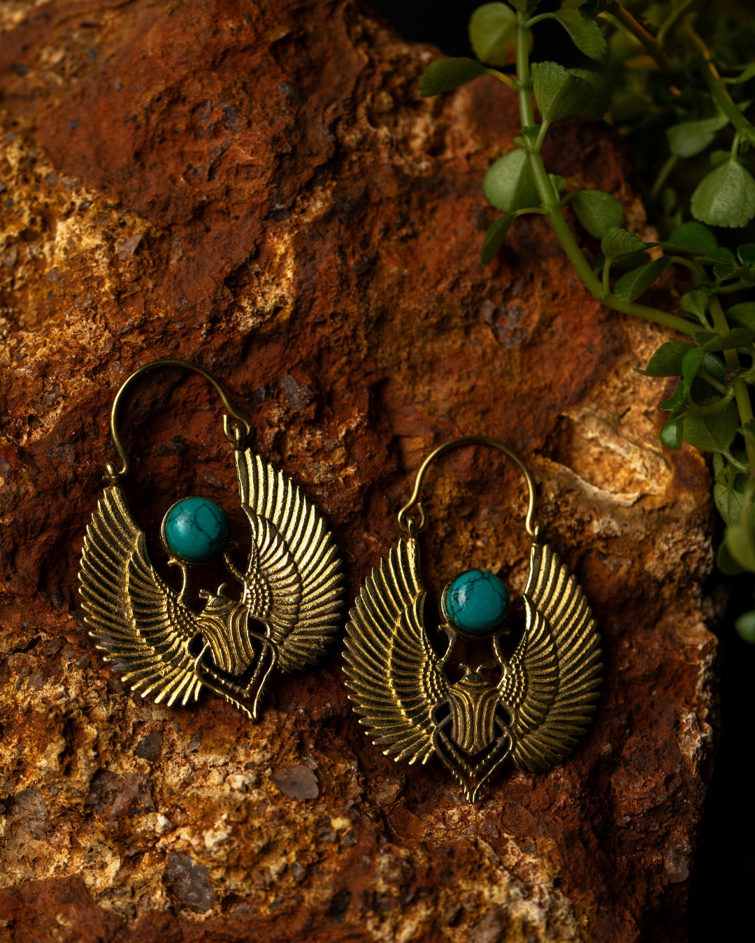 Khepra – Winged Scarab Brass Statement Earrings - JUNUKA