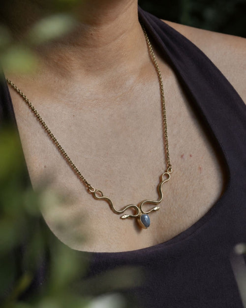 Coilbound – Snake Gemstone Pendant Necklace with Adjustable Chain - JUNUKA