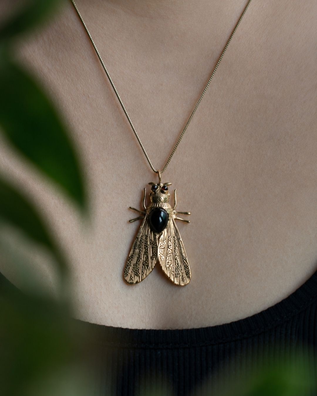 Noctura – Moth Pendant Necklace with Gemstone & Chain - JUNUKA