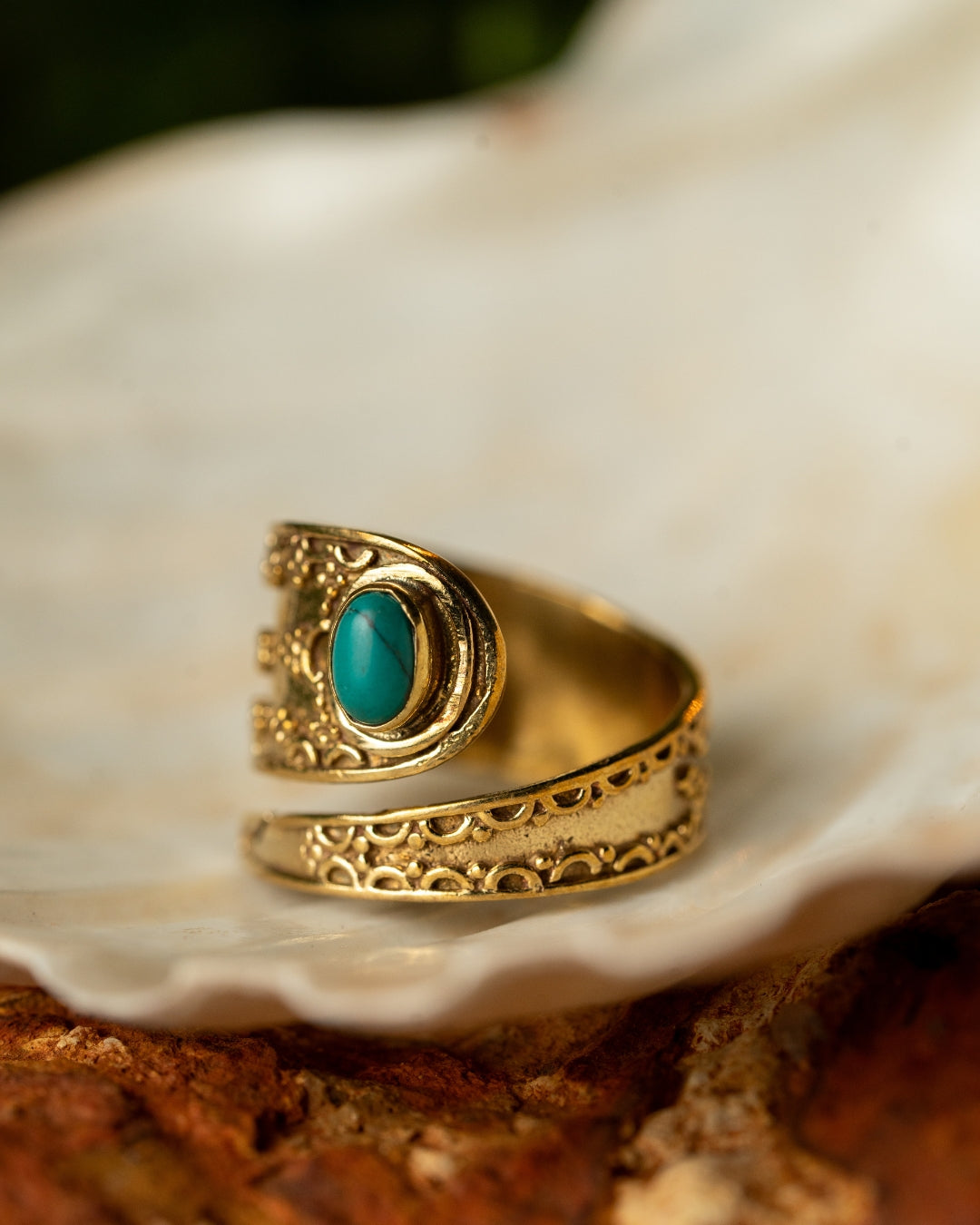 Miraaj – Brass Wrap Ring with Stone - JUNUKA