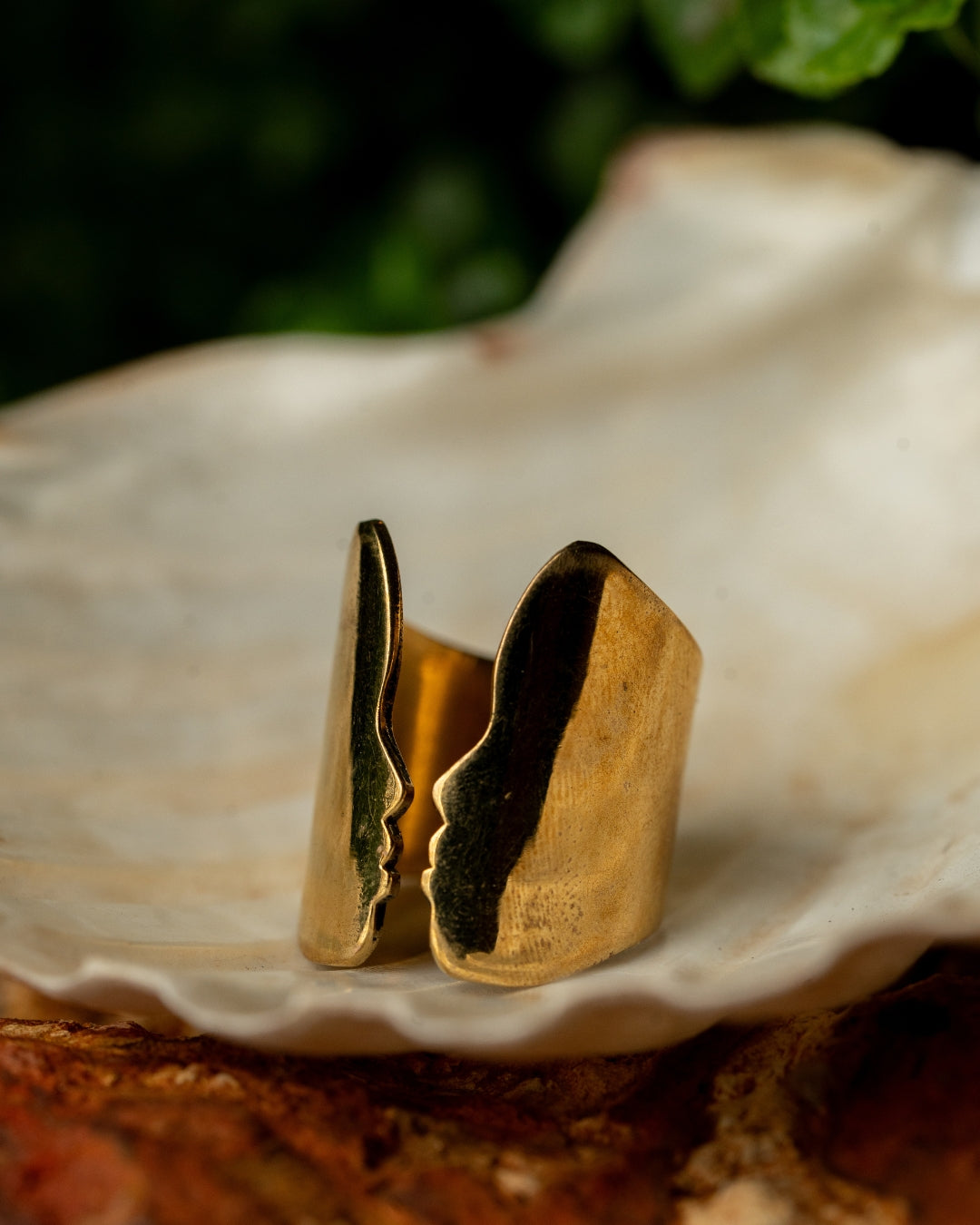 Mukha – Mask-Inspired Brass Statement Ring - JUNUKA