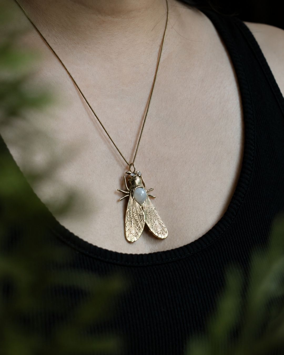 Noctura – Moth Pendant Necklace with Gemstone & Chain - JUNUKA