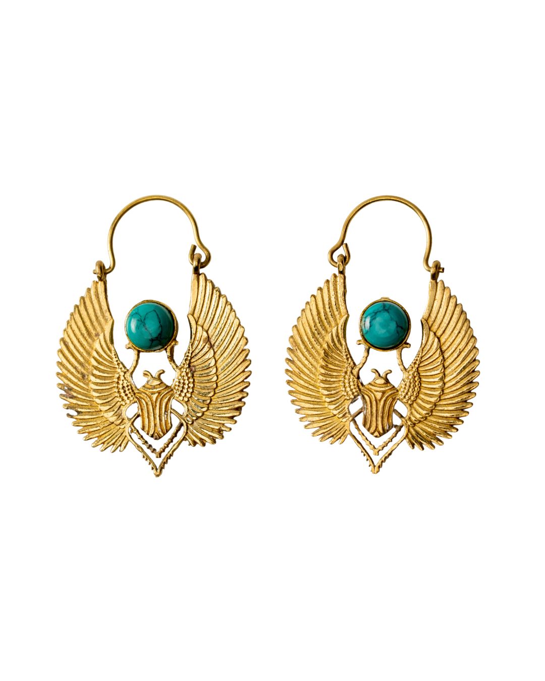 Khepra – Winged Scarab Brass Statement Earrings - JUNUKA