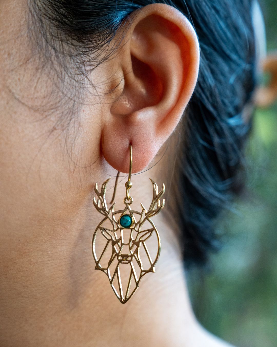 Wildhart – Geometric Stag Brass Statement Earrings - JUNUKA