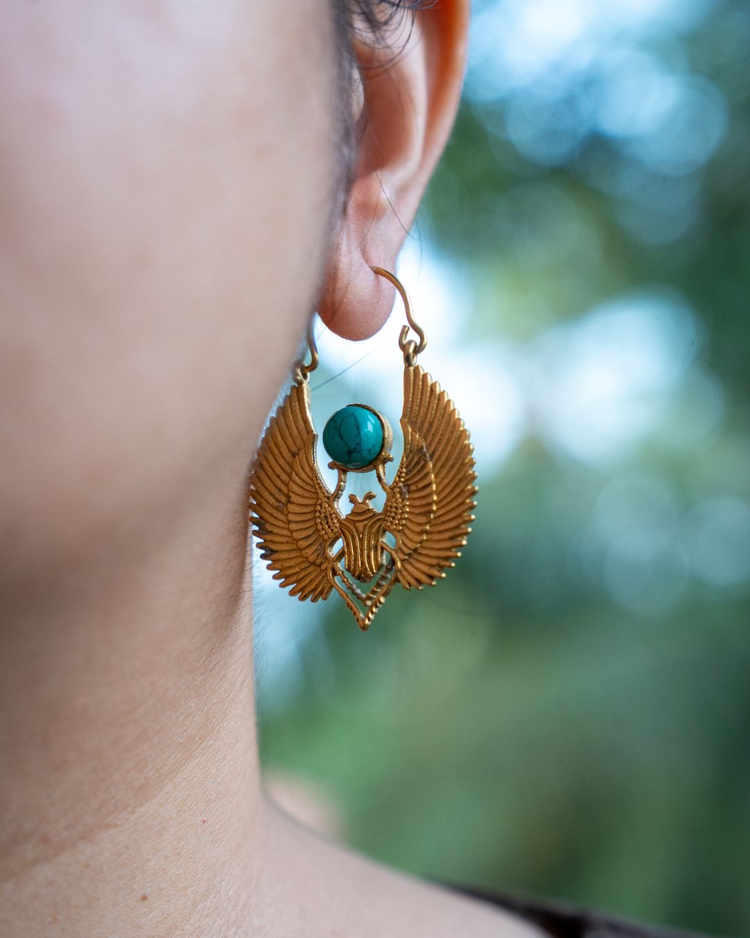 Khepra – Winged Scarab Brass Statement Earrings - JUNUKA