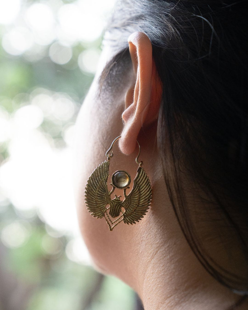 Khepra – Winged Scarab Brass Statement Earrings - JUNUKA