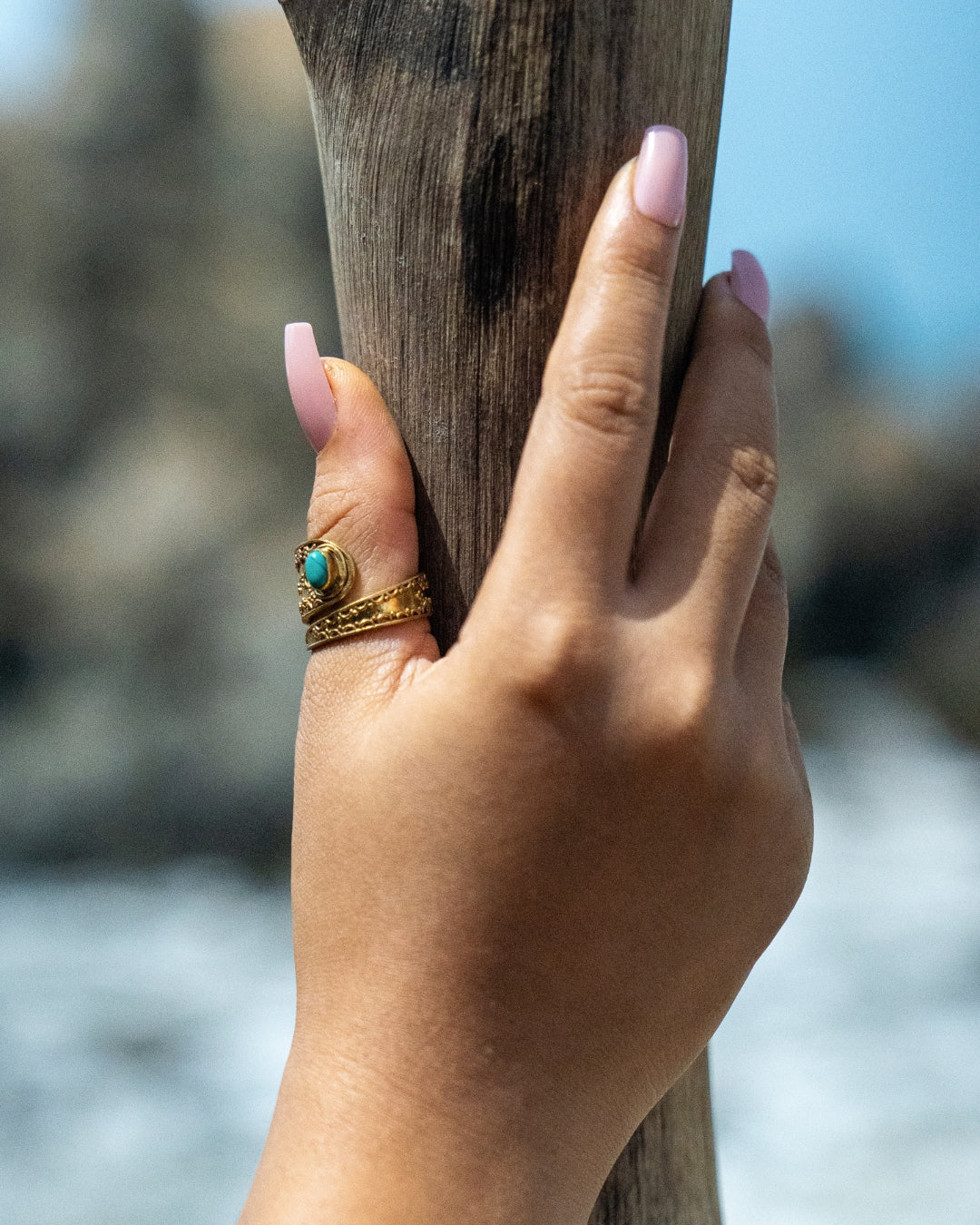 Miraaj – Brass Wrap Ring with Stone - JUNUKA
