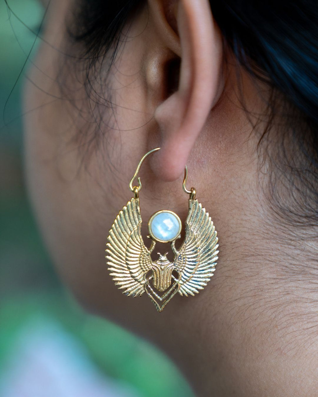 Khepra – Winged Scarab Brass Statement Earrings - JUNUKA