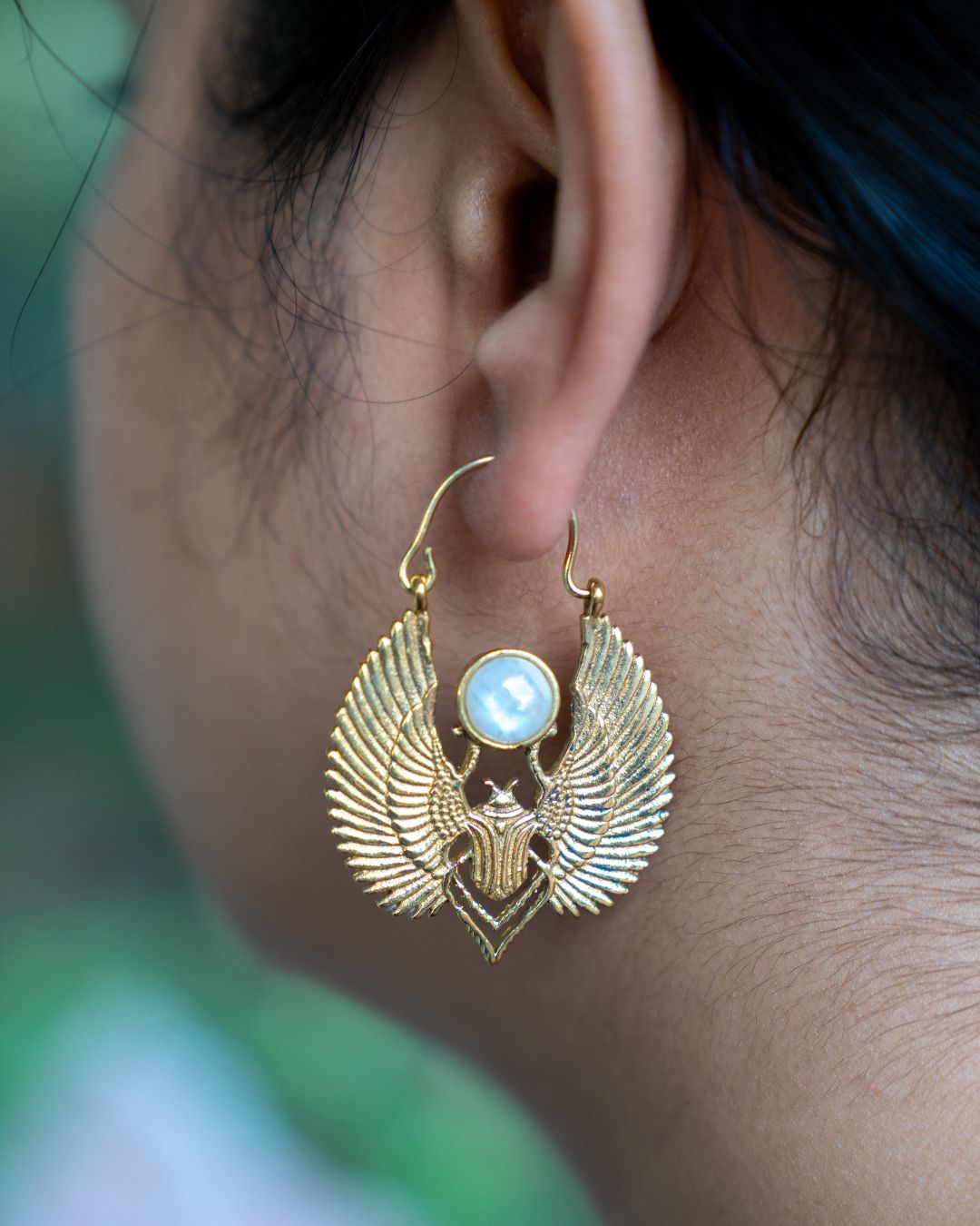 Khepra – Winged Scarab Brass Statement Earrings - JUNUKA