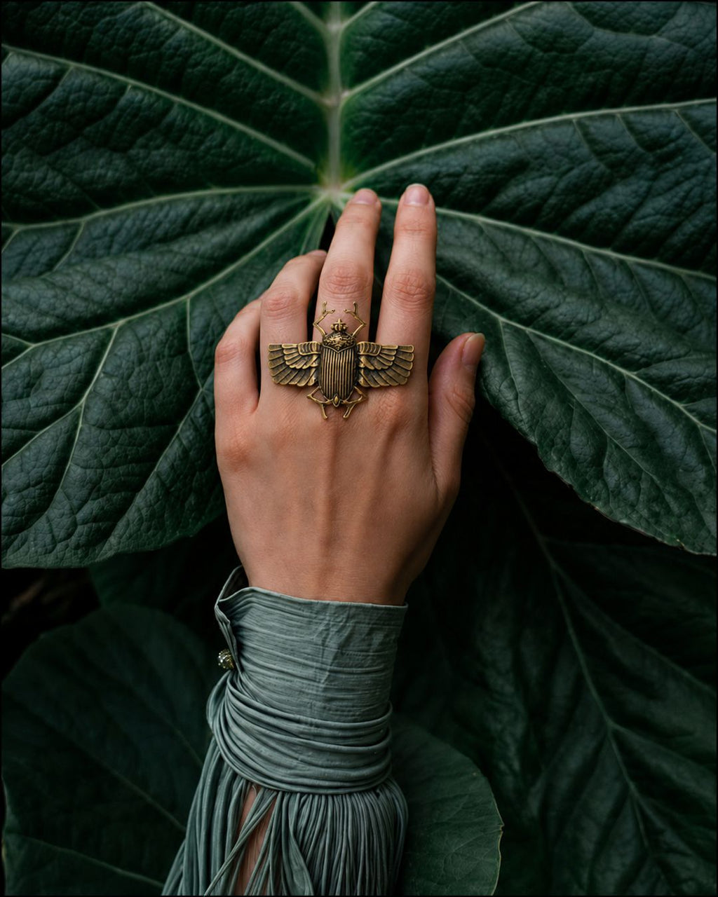 Scarabé – Oversized Winged Scarab Brass Statement Ring - JUNUKA