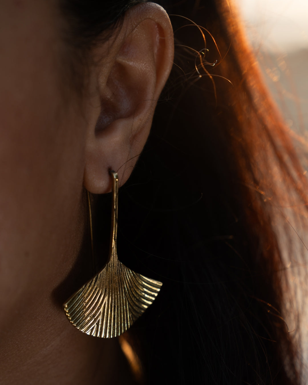 Ginkgo – Leaf Brass Drop Earrings - JUNUKA