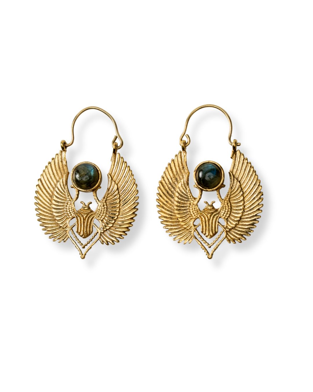 Khepra – Winged Scarab Brass Statement Earrings - JUNUKA