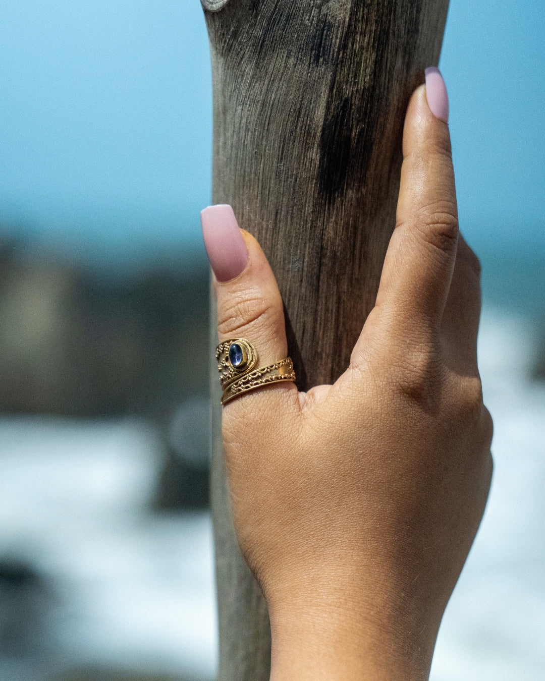 Miraaj – Brass Wrap Ring with Stone - JUNUKA