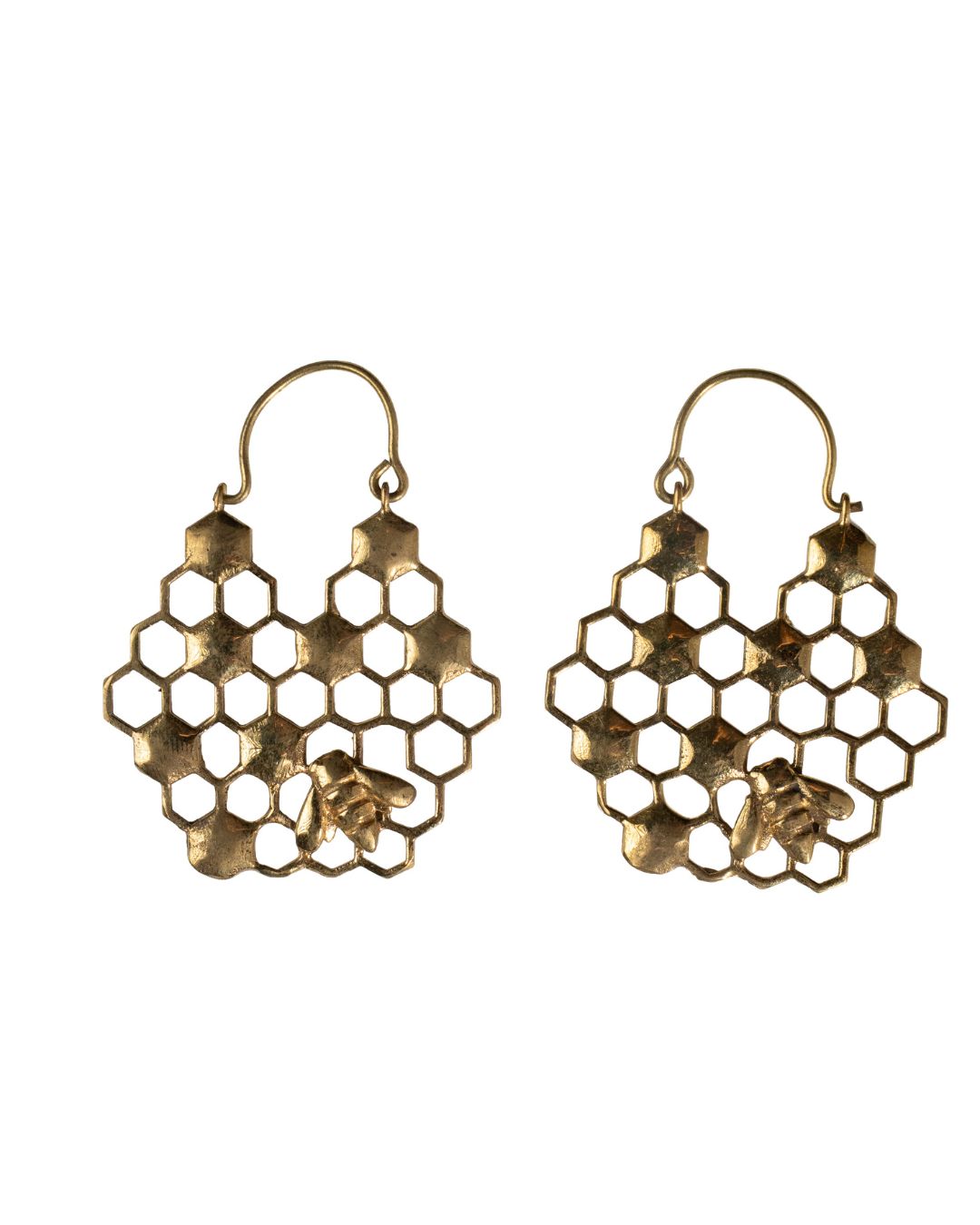 Saak – Honeycomb Bee Brass Drop Earrings - JUNUKA