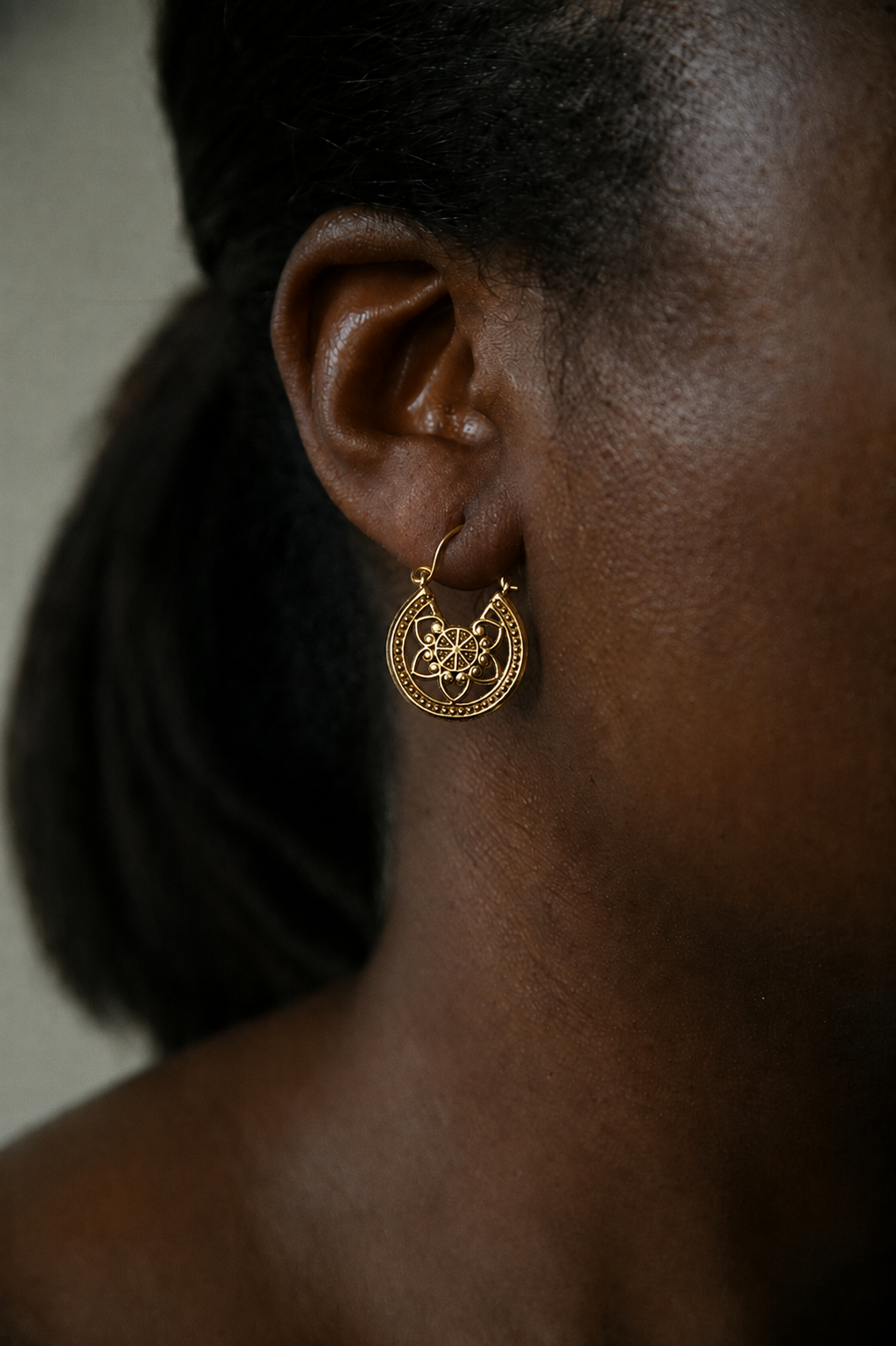 Rosara - Antique Brass Floral Statement Earrings - JUNUKA