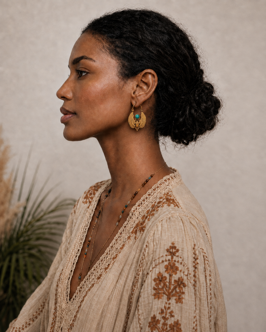 Khepra – Winged Scarab Brass Statement Earrings - JUNUKA
