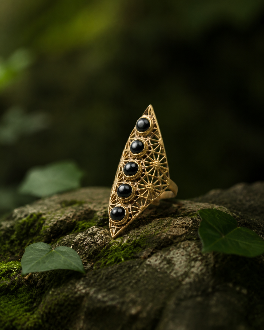 Five Moons – Brass Gemstone Statement Ring - JUNUKA