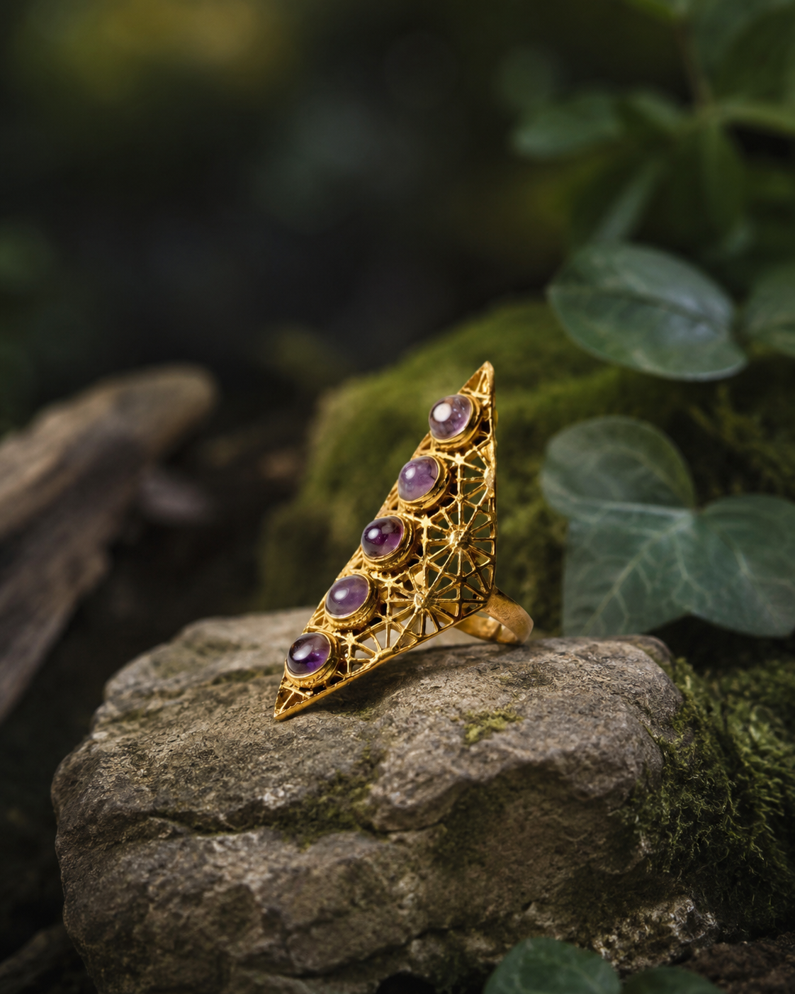 Five Moons – Brass Gemstone Statement Ring - JUNUKA