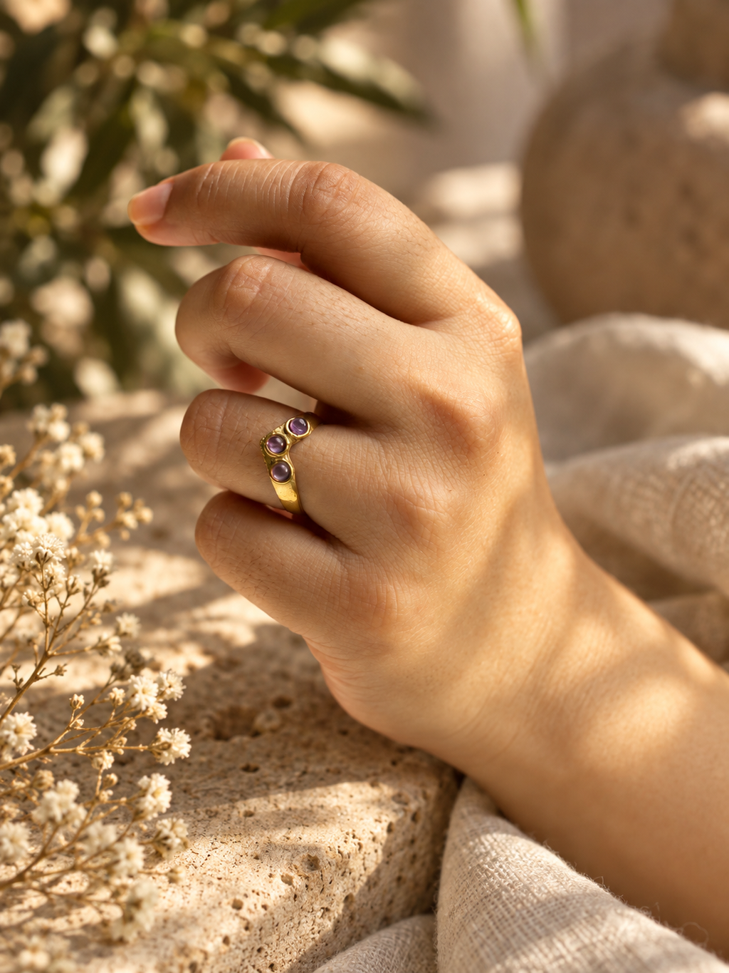 Trine – Brass Ring with Three Gemstones