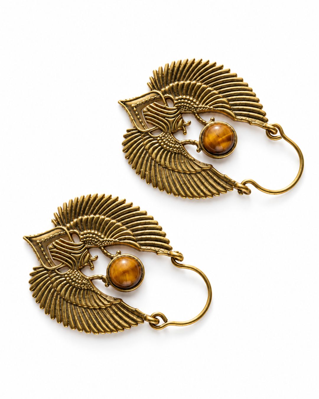 Khepra – Winged Scarab Brass Statement Earrings