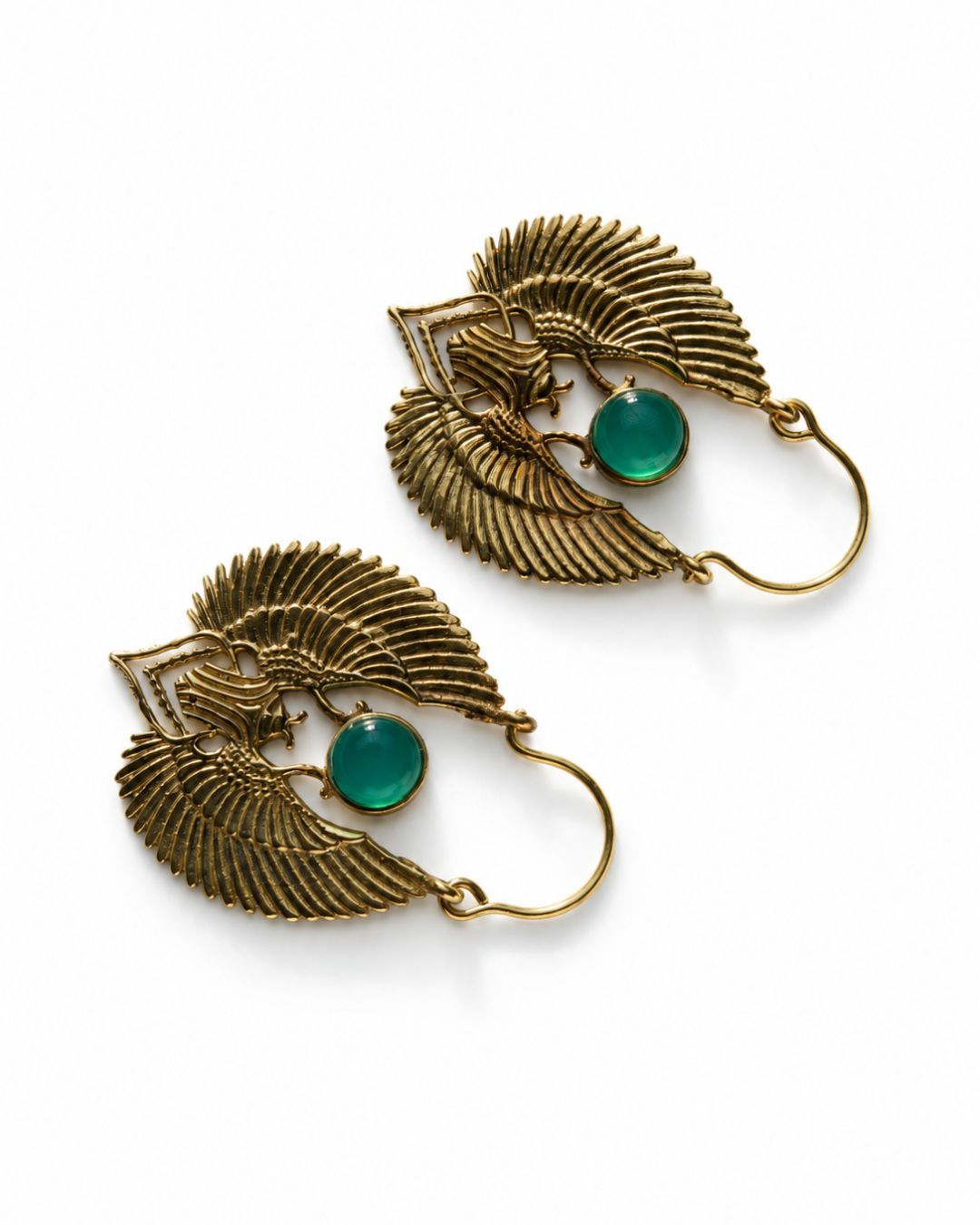 Khepra – Winged Scarab Brass Statement Earrings