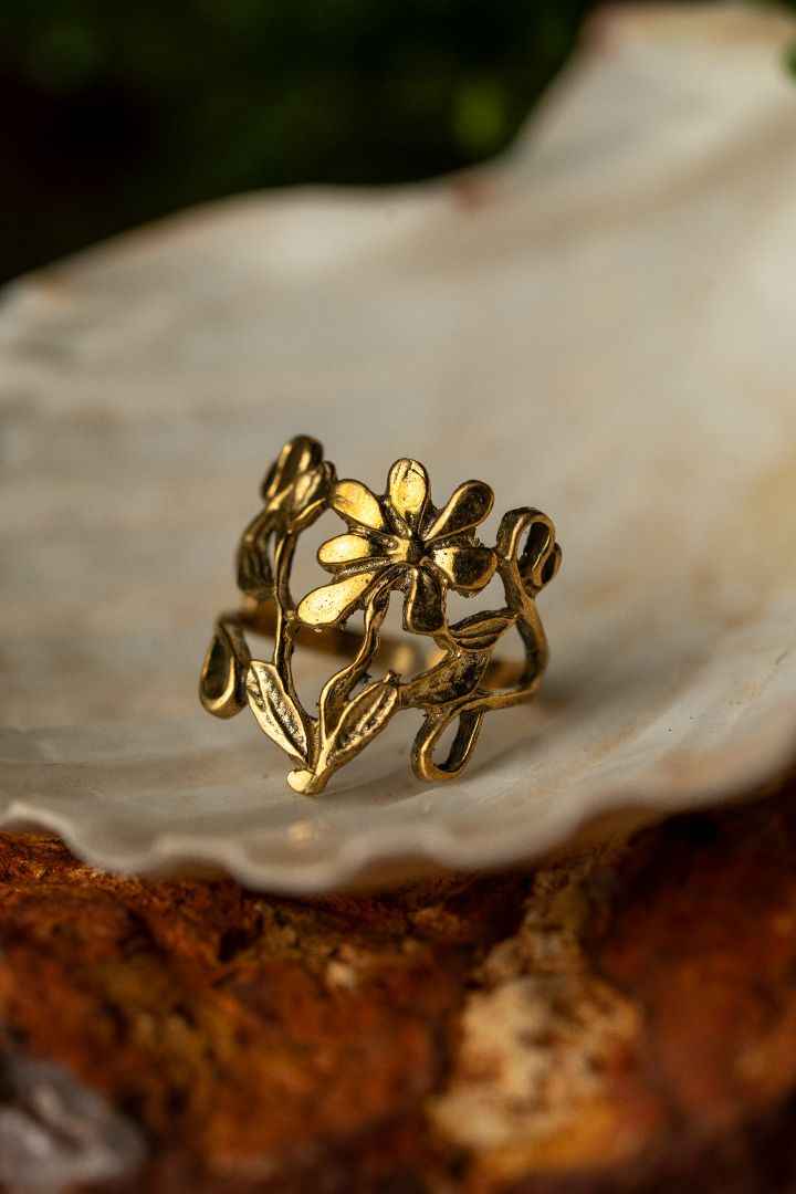 Bonphool - Wildflower Brass Statement Ring - JUNUKA